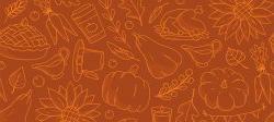 Thanksgiving seamless pattern with monochrome doodles on brown background for wallpaper, wrapping paper, textile prints, kitchen towels, scrapbooking, packaging, etc.